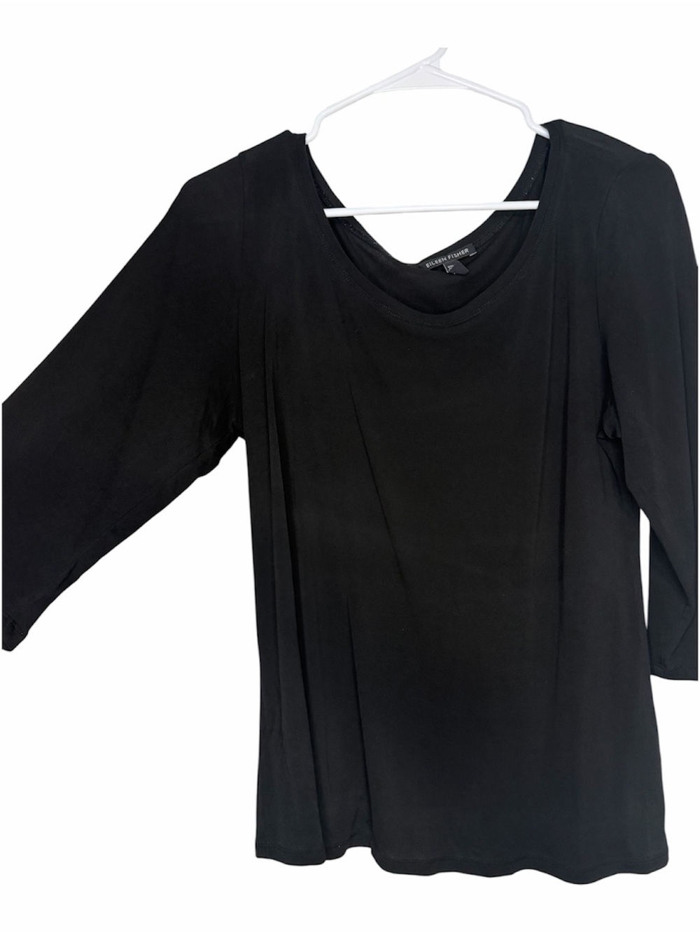 Eileen Fisher 100% Silk Black Top Size L Minimalist Quiet Luxury Old Money